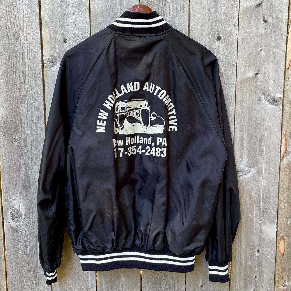Vintage Auburn Sportswear Baseball Jacket Black "New Holland Automotive" Size L